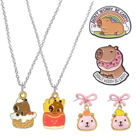 Kids Jewellery Sets for Girls, 6 Pcs Capybara Pin Badges, Bracelet and Necklace, Cartoon Animal Girls Jewellery, Jewelry Party Favors Gift, Brooch Bracelet Necklace for Kids