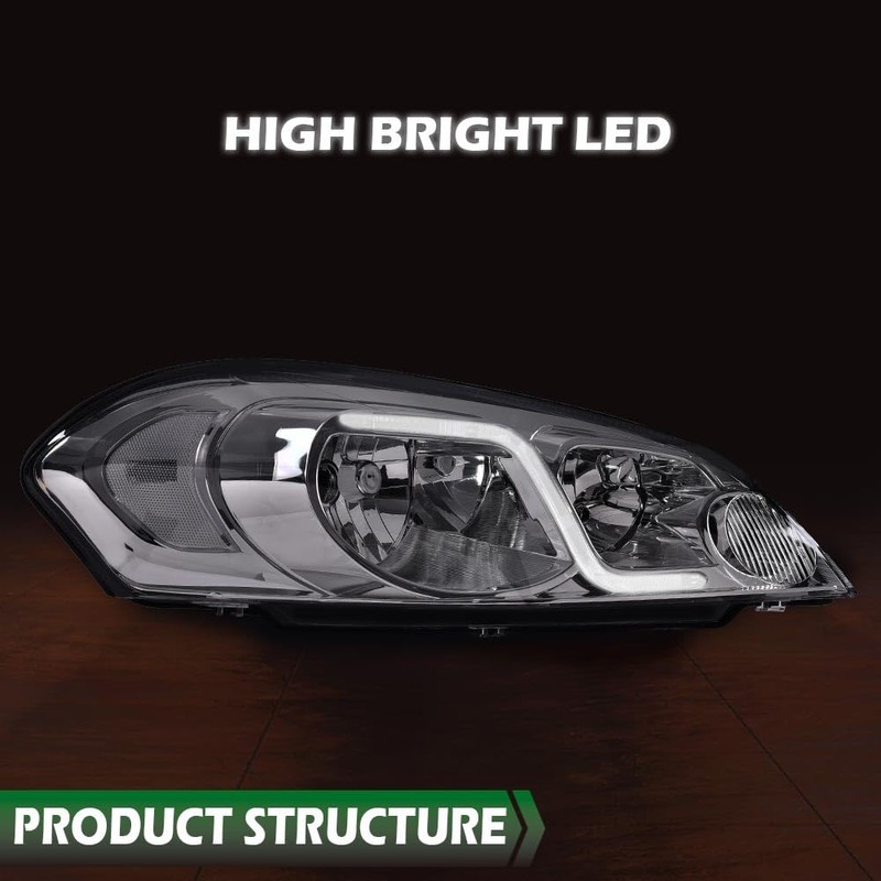 LQI LED Headlight Assembly Lamps Compatible with Chevy Impala 2006-2013/