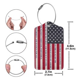 2 Pack Luggage Tags American Patriotic Pledge of Allegiance United States of America Flag Suitcase Leather Privacy Cover Id Label with Stainless Steel Loop for Women Men Travel