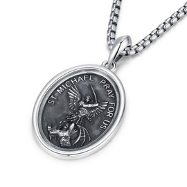 Hagkew St Michael the Archangel Medal Necklace 925 Sterling Silver Archangel Saint Michael Pendant Necklaces Catholic Oval Amulet Religious Protection Jewelry for Men