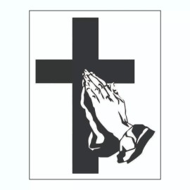 Arlon Preying Hands with Cross Sticker - Decal - 3.5 x 4.5 Inches