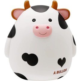 H&W Cow Piggy Bank, Unbreakable Coin Box for Kids, Cute Animal Money Bank Birthday for Boys Girls,Coin Saving Boxes (White)
