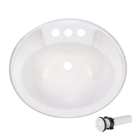 RecPro RV 20" x 17" Plastic Oval Bathroom Sink | White | Single Bowl Lavatory Sink (With Stopper)