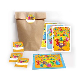 12 Invitation Cards for Children's Birthday Parties Girls Boys Funny Monster Including 12 Envelopes, 12 Bags/Natural, 12 Stickers