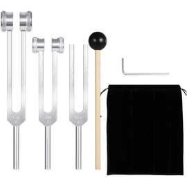 LimCryspp Set of 3 Tuning Forks, (128Hz, 256Hz, 512Hz) Tuning Fork Set with Reflex Hammer Chakra/Healing/Sound Therapy/Repair