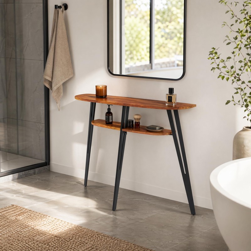 Half Moon Table for Entryway, Narrow Console Table with Shelf