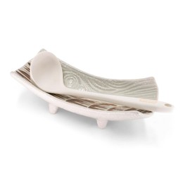 Aijohnny Large Ceramic Spoon Rest for Stove Top, Stable Porcelain Utensil Spoon Holder for Kitchen Counter Bridge Dish Glaze Sauce Tray Fruits Dish Dining Table Decor Easy Clean (White NO.3)