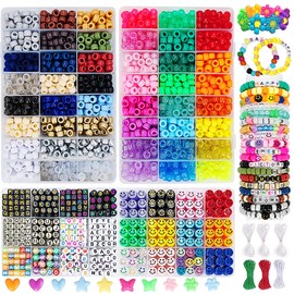 MIIIM 3430pcs Pony Beads for Bracelets Making Kit, 44 Colors 2400pcs Kandi Bracelet Kit with 720pcs Letter Beads and 300pcs Smiley Faces, Large Hole for Jewelry Making, with Elastic Strings