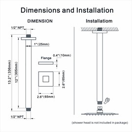 12 Inches Square Ceiling Mount Shower Arm and Flange, Champagne Bronze