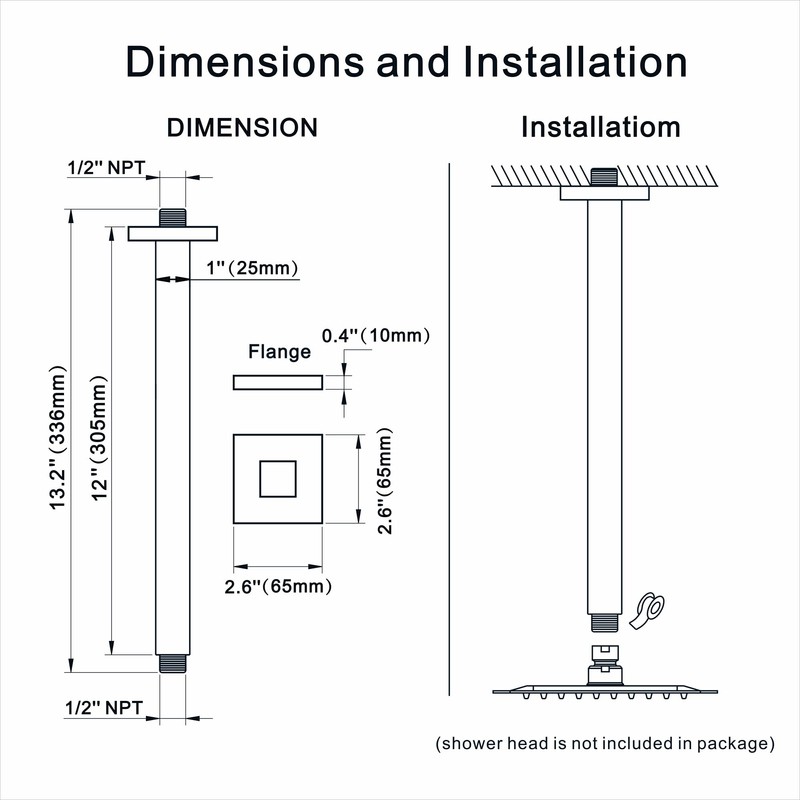 12 Inches Square Ceiling Mount Shower Arm and Flange, Champagne