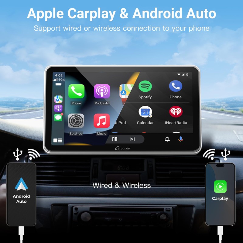 Carpuride W701, Portable Wireless CarPlay Screen for Car- 7 Inch