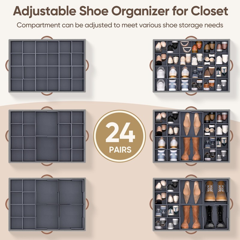 MSTONAL Shoe Organizer for Closet, 2 Pack Shoe Storage Containers