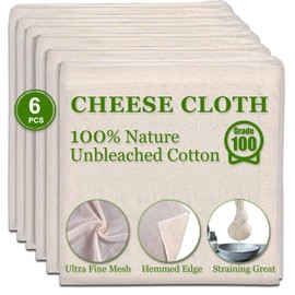 6Pcs Cheese Cloths for Straining, 20x20Inch Grade 100 Precut Cheese Cloth with Hemmed Edge, 100% Cotton Unbleached, Muslin Reusable Cheesecloth for Straining, Making Yogurt, Juice, Cooking Turkey