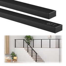 Gyykzz 6FT Stainless Steel T304 Handrail Black, 2 Pack Rectangular Cable Railing Handrail Flat Deck Top Rail with Nylon End Caps for Indoor Outdoor Deck Stair Cable Railing System DIY Balustrade
