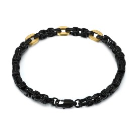 Oliver Navy Black Stainless Steel 5mm Byzantine Link Chain Bracelet IP Gold Men's 8.5"