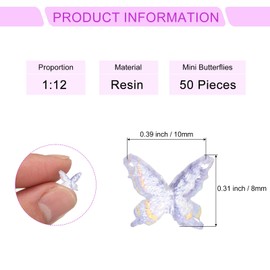 CoCud Mini Resin Butterflies, 0.31" Length, Resin Miniature Dollhouse Accessories Clear Blue and White - (Applications: for Nail Art Fairy Micro Landscaping Ornament) 50-Pieces