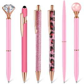 6 Pcs Ballpoint Pens Set Metal Crystal Diamond Pen for Journaling Glitter Pens Pretty Cute Pens Black Ink Fancy Pens Gifts for Women Girls Teacher Office Wedding School Supplies (Pink Series)
