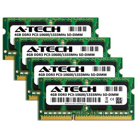 A-Tech RAM 16GB Kit (4x4GB) DDR3 1333 MHz PC3-10600 SODIMM - Laptop & All-in-One Computer Memory - CL9 204-Pin SO-DIMM Non-ECC Unbuffered Upgrade Modules