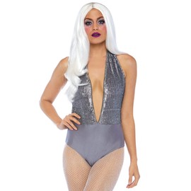 Leg Avenue Women's Shimmer Sequin Halter Adult Costumes, Grey, M, gray