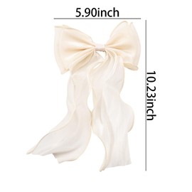 White Large Hair Bow Clips for Women Mesh Bowknot Hair Clips for Girls Organza Bow Hair Clips With Long Tail Bow Hair Ribbon Barrettes Double Layer Hair Bows for Girls Bow Knot Headwear Hairpin