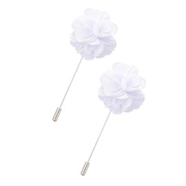 Flower Men's Lapel Pins Handmade Satin Boutonniere Pin for Suit Wedding Groom 2pcs (White)