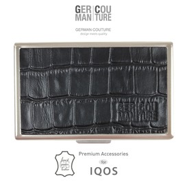 GC Stainless Steel Embroidery Case Compatible with IQOS Iluma Prime Terea, Heets and Lil Sticks with Elegant Genuine Leather Crocodile Embossed Embroidery Box Case, Black Crocodile