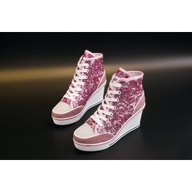 siphly Women's Wedge Heel Shoes Trainers Canvas – Heel Height 7 cm – Black, White, Red, Blue, Dark Blue – EU 35 - 43 – Warm Canvas Shoes - 21 Pink 2, size: 40 EU