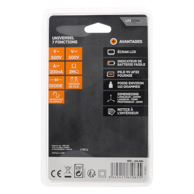Lifedom 161065 Digital Multimeter 19 Gauge Black