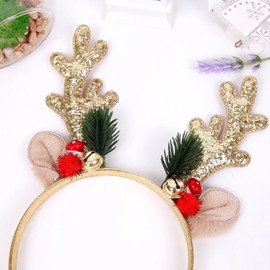 berbo Christmas Headband - Christmas Golden Sparkling Reindeer Antlers Headband for Women and Girls Christmas Holiday Party Hair Decoration Accessories (Golden Reindeer)