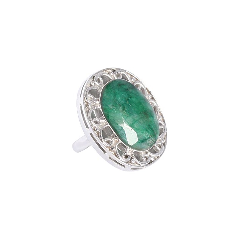 Natural Emerald Gemstone 925 Sterling Silver Bezel Setting Statement Ring