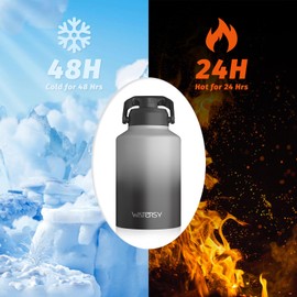 WATERSY 1 Gallon Water Bottle Insulated(Cold for 48 Hrs),BPA Free&Leak Proof,128oz Stainless Steel Water Jug,Big thermo,Large Water Bottle with Handle for Gym,Hiking,Camping&Travel,Gray