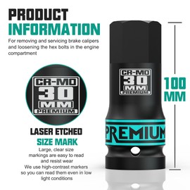 Aiourx 3/4" Drive H30 Impact Hex Bit Socket, 30 mm Allen Bit Socket, Metric, Cr-Mo Steel, Car Maintenance, Furniture Installation, Mechanic Use