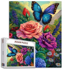 Rose Jigsaw Puzzle 1000 Pieces, Plant Puzzles for Adults 1000 Pieces,Flower and Butterfly Jigsaw Puzzles,Nature Floral Beautiful Spring Puzzle