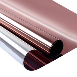 Niviy One Way Window Film Privacy Mirror Effect Self-Adhesive Window Tint UV Heat Control Glass Door Film for Home and Office, Tea-Silver 23.6 x 78.7 inches