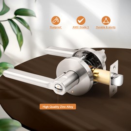 Probrico Privacy Door Handles for Bedroom and Bathroom Brushed Nickel Interior Door Handles, Keyless Privacy Door Lever Reversible, 5 Pack