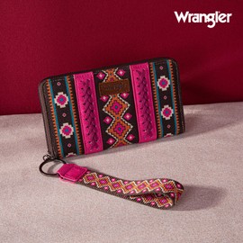 Wrangler Wristlet Western Wallet Boho Aztec Credit Card Holder for Women, 2203 Hot Pink, Large, Minimalist WG2203-W006HPK