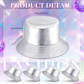 Yearntown 4 Pcs Metallic Bucket Hat Unisex Trendy Fisherman Hats Reversible Packable Sun Cap for Men Women Outdoor (Silver)