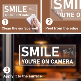 4Pcs Smile You're On Camera Sticker for Car Window, 2.7x7 inch Clear Video Surveillance Sign Security Camera Sticker for Home Business