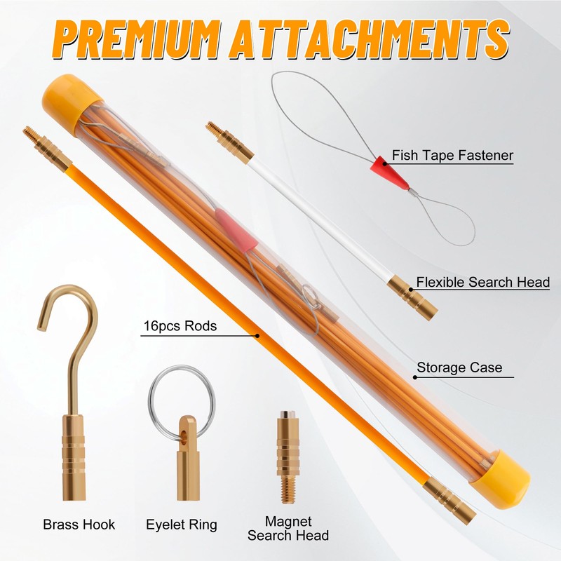 KOOTANS 22FT Fiberglass Electrical Wire Running Kit Wire Fishing Tools