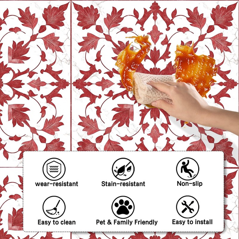 Nuxovilar Peel and Stick Vinyl Floor Tiles, 11.8"x11.8" Red Leaf