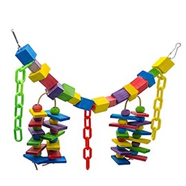 SunGrow Parrot Toy, 19â x 7.5â, Colorful Wooden Beads and Metal Chain Link Hanger, Multicolored, 1 Pc per Pack