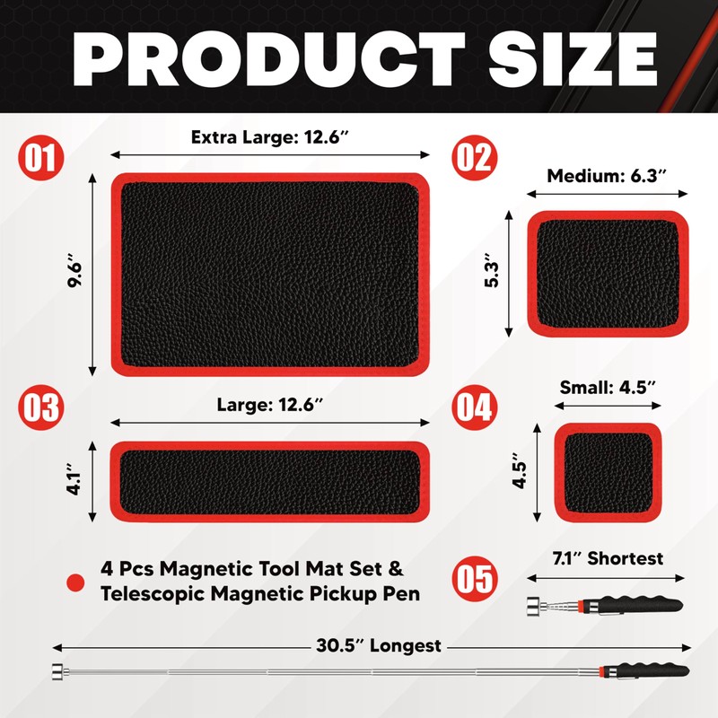 C&T 4-Piece Magnetic Tool Mat Set, Flexible Magnetic Mats in