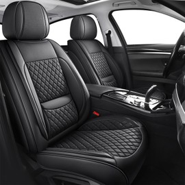 MIROZO 2PCS Front Seat Covers,Full Coverage Car Seat Covers Leather Car Seat Protector Automotive Seat Covers Universal Vehicle Cushion Cover Fit for Cars SUV Pick-up Truck(Black,2PCS Front)