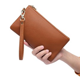 Tapp Collections Women's Wristlet Clutch Slim Leather Wallet RFID Blocking Pouch - Brown