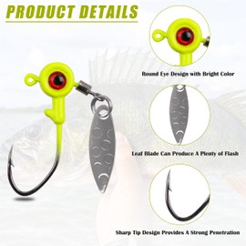 Shaddock Fishing Crappie Jigs Big Eye Jig Heads, 16Pcs Flat Round Head Jig Hooks Spinner Blades Fishing Hooks Painted Fishing Jigs Lures for Bass Trout (Yellow, 1/8oz)