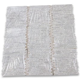 Stone Center Online Carrara White Marble Bamboo Strip Waterful Heavy Rain Mosaic Tile Honed Kitchen Bath Wall Floor Backsplash Shower (1 Sheet)