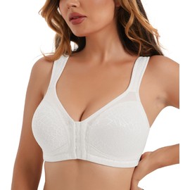 HACI Women's Front Closure Posture Bra Back Support Full Coverage Comfy Wireless(White,42DDD)