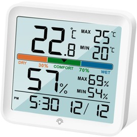 NOKLEAD Hygrometer Indoor Thermometer-Digital Room Humidity Gauge Accurate temperature Monitor Meter Max/Min Records, Touch LCD with Calibration Backlight Clock, Comfort Icon for Home Greenhouse