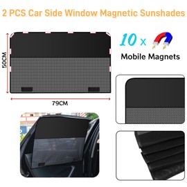 FINEVERNEK 2 Pieces Car Sun Shades for Side Windows with 10 Magnets, UV Protection, Can See View from the Window, Magnetic Anti-UV Car Sunshade