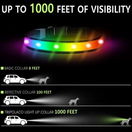 TRIPOLACO Light Up Dog Collar - Multicolor LED Dog Collar with 3 Glow Modes, Rechargeable Glow in The Dark Dog Collars for Small, Medium & Large Dogs, 1000 Ft Visibility, IPX7 Waterproof (Black, S)